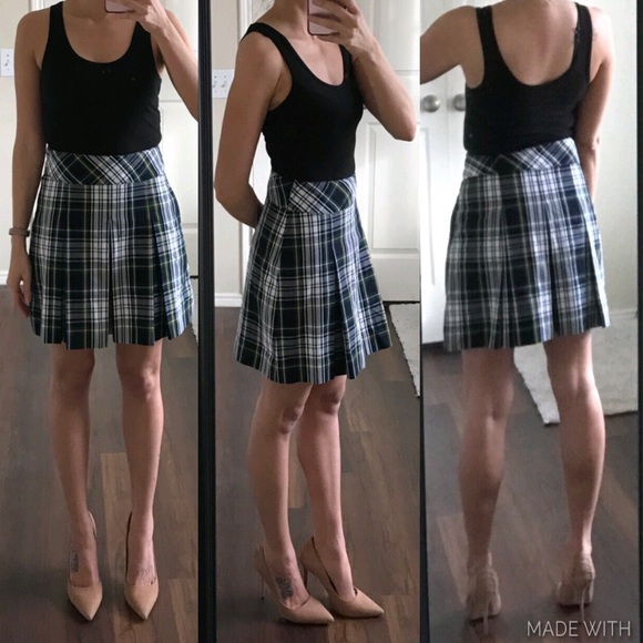 Parker Dresses & Skirts - Blue green yellow white plaid tartan pleated skirt